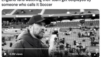 Bahkan Inggris kewalahan menghadapi permainan agresif AS. Fans Inggris melongo melihat tim mereka kalah permainan dari mereka yang menyebut sepakbola sebagai soccer. Foto: Twitter