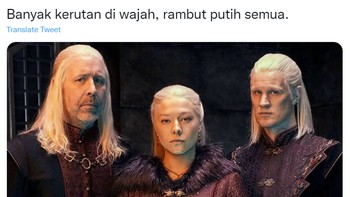 Keluarga Targaryen dari film House of The Dragon, semuanya berambut putih. Tinggal pilih. Foto: (Twitter)