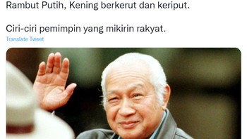 Kartunis Juki memilih almarhum Presiden Soeharto sebagai pemimpin berambut putih. Foto: (Twitter)