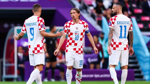 AL KHOR, QATAR - NOVEMBER 23: Luka Modric #10 of Croatia reacts during the FIFA World Cup Qatar 2022 Group F match between Morocco and Croatia at Al Bayt Stadium on November 23, 2022 in Al Khor, Qatar. (Photo by Liu Lu/VCG via Getty Images)
