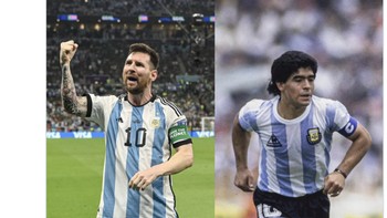 Meski mencetak satu gol, itu sudah membuat Messi sebanding dengan rekor gol sang legenda Diego Maradona. Foto: Twitter