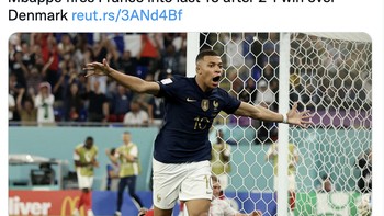 Media pun ramai memberitakan Mbappe membawa Prancis ke babak 16 besar. Foto: Twitter
