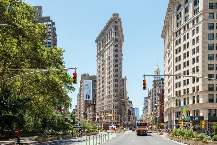 NEW YORK, NY - JULY 16: A view of the Flatiron Building and the Flatiron Plaza on July 16, 2017 in New York City.  (Photo by Noam Galai/Getty Images)