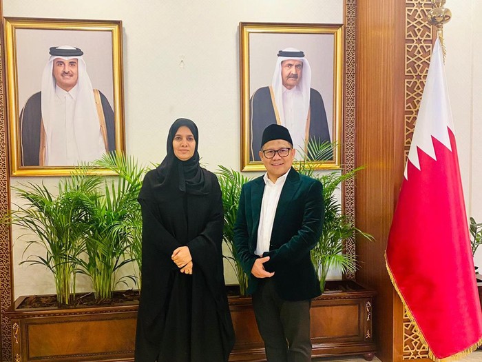 Ketum PKB yang juga Wakil Ketua DPR RI Muhaimin Iskandar bersama Wakil Ketua Majelis Syura Qatar Hamda membahas Piala Dunia hingga soal kerja sama bilateral. (dok Istimewa)
