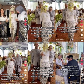 Makeup artist (MUA) mengunggah momen haru pengantin wanita yang didampingi oleh ayah sambung saat hari H pernikahan.