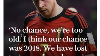 Tidak ada peluang, kami terlalu tua. Saya pikir peluang kami adalah di 2018. Kami sudah kehilangan terlalu banyak pemain kunci, kata Kevin De Bruyne mengenai peluang Belgia di Piala Dunia 2022. Kata-katanya ini banyak dikritik. Foto: Twitter