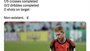 Statistik KDB saat melawan Maroko bisa dikatakan payah. Foto: Twitter