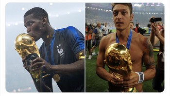Paul Pogba dan Mesut Ozil pun dinilai lebih baik dari KBD karena membantu timnya menang Piala Dunia. Foto: Twitter