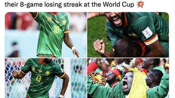 Dengan hasil imbang ini, Kamerun berhasil memperbaiki rekor selalu kalah di Piala Dunia. Foto: Twitter