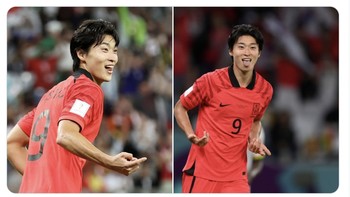 Cho Gue Sung berhasil mencetak dua gol dalam waktu singkat sehingga Korea sempat imbang 2-2 dengan Ghana. Foto: Twitter