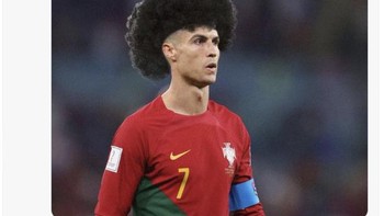 Model rambut Ronaldo saat menghadapi Korea Selatan. Foto: Twitter