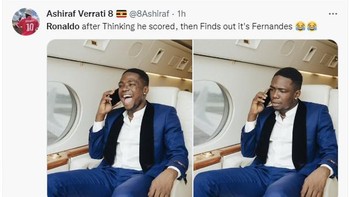 Rekasi mendengar kabar Ronaldo cetak gol yang ternyata Bruno. Foto: Twitter