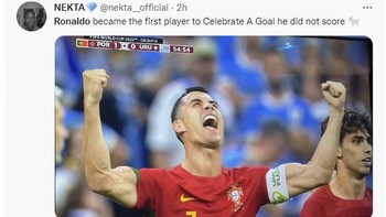 Ronaldo selebrasi gol yang bukan dicetaknya. Foto: Twitter