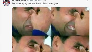 Ronaldo dituding mencuri gol Bruno Fernandes. Foto: Twitter