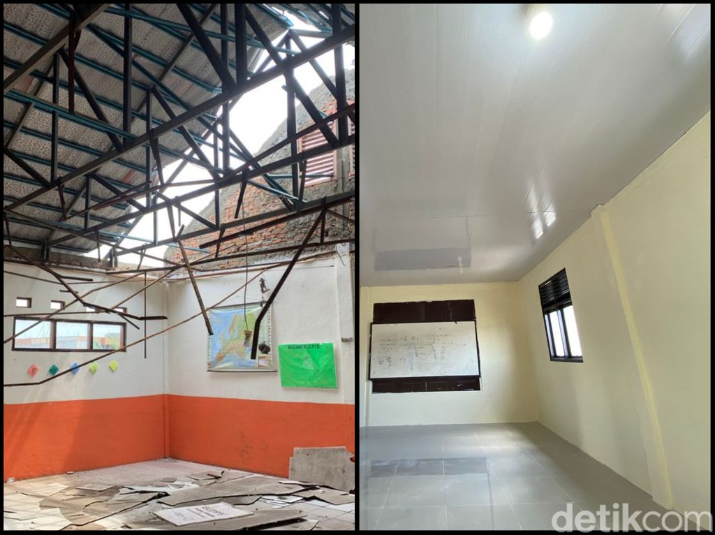 Ruang kelas di SDN Pancoranmas 3 Depok yang dulu jebol, kini sudah selesai diperbaiki. 29 November 2022. (Devi Puspitasari/detikcom)
