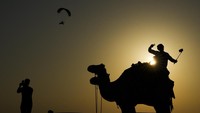 Banyaknya antrean turis membuat unta tidak istirahat kalau belum mengangkut 20 turis. Bahkan ada unta-unta yang dipaksa terus berkeliling tanpa henti untuk melayani 40 turis. (AP/Ashley Landis)