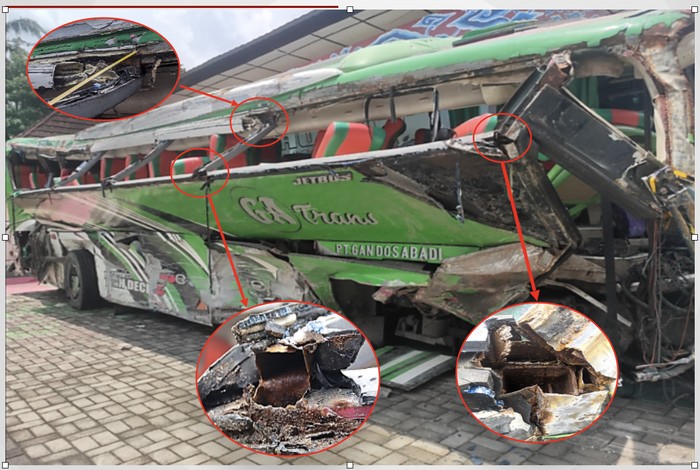 Bus wisata PO Gandos yang mengalami kecelakaan di Bukit Bego, Bantul Februari 2022