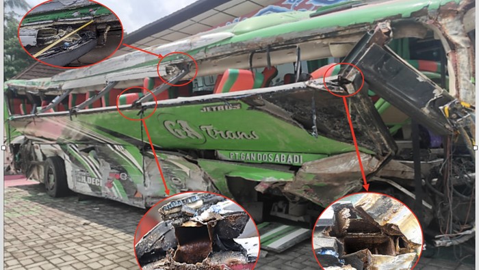 Bus wisata PO Gandos yang mengalami kecelakaan di Bukit Bego, Bantul Februari 2022