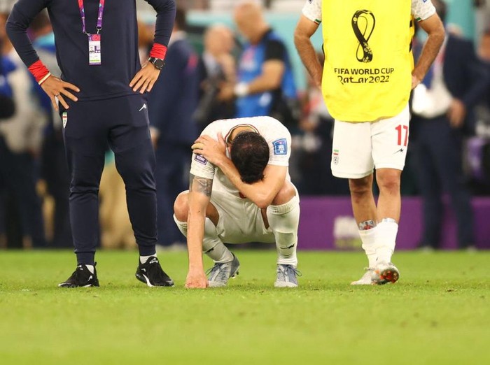DOHA, QATAR - NOVEMBER 29: Player of Iran reacts after the FIFA World Cup Qatar 2022 Group B match between Iran and USA at Al Thumama Stadium in Doha, Qatar on November 29, 2022. (Photo by Evrim Aydin/Anadolu Agency via Getty Images)