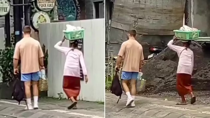 Turis Bali membantu seorang ibu