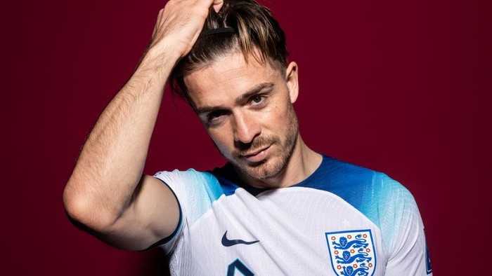 DOHA, QATAR - NOVEMBER 16: Jack Grealish of England poses during the official FIFA World Cup Qatar 2022 portrait session on November 16, 2022 in Doha, Qatar. (Photo by Mike Hewitt - FIFA/FIFA via Getty Images)