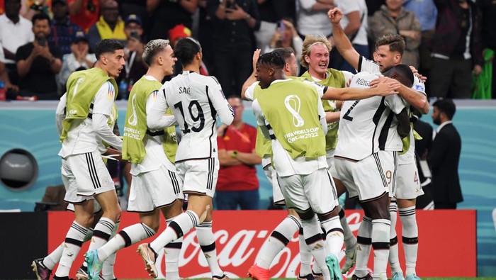 AL KHOR, QATAR - NOVEMBER 27: Niclas Fuellkrug of Germany celebrate the equaliser  during the FIFA World Cup Qatar 2022 Group E match between Spain and Germany at Al Bayt Stadium on November 27, 2022 in Al Khor, Qatar.  (Photo by Kaz Photography/Getty Images)