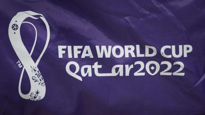 LUSAIL CITY, QATAR - NOVEMBER 26: The official FIFA World Cup Qatar 2022 logo during the FIFA World Cup Qatar 2022 Group C match between Argentina and Mexico at Lusail Stadium on November 26, 2022 in Lusail City, Qatar. (Photo by Visionhaus/Getty Images)