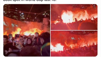 Walau di Australia pertandingan berlangsung dinihari, begitu banyak orang menyaksikan dan merayakan timnas Kanguru melaju ke babak 16 besar Piala Dunia. Foto: Twitter