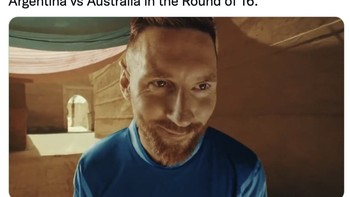 Meme Messi senang hanya ketemu Australia. Foto: Twitter