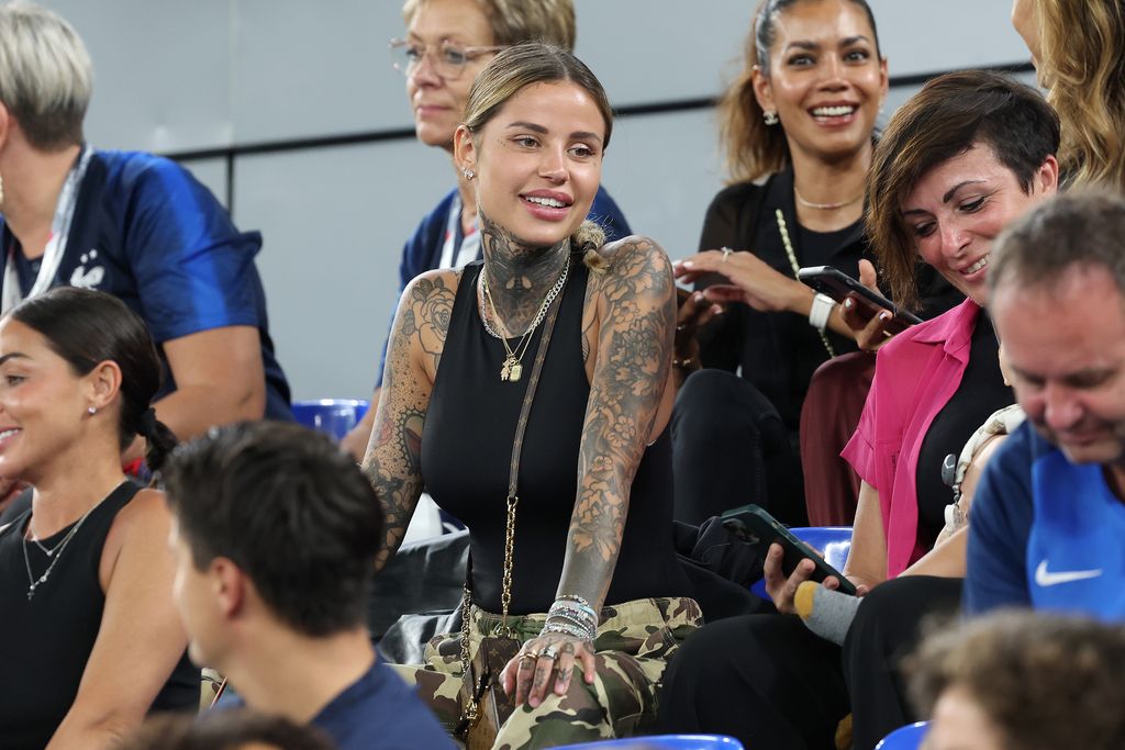 DOHA, QATAR - NOVEMBER 26: Theo Hernandez's partner Zoe Cristofoli attends the FIFA World Cup Qatar 2022 Group D match between France and Denmark at Stadium 974 on November 26, 2022 in Doha, Qatar. (Photo by Jean Catuffe/Getty Images)