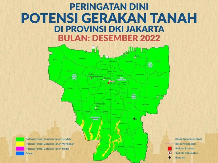BPBD DKI Jakarta mengimbau warga di 10 daerah di Jakarta Timur dan Jakarta Selatan agar mewaspadai potensi pergerakan tanah di Jakarta. (Dok BPBD DKI)