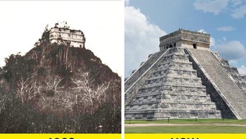 El Castillo adalah piramida berundak Mesoamerika yang ditemukan di tengah situs arkeologi Chichén Itzá. Dalam ilustrasi Frederick Catherwood, kuil itu ditutupi tumbuhan lebat. Ada juga foto-foto abad ke-20 yang memperlihatkan candi sebagian dikelilingi oleh tumbuh-tumbuhan ini. Pemerintah Meksiko dimintai izin untuk melakukan penyelidikan dan pekerjaan restorasi di dalam dan sekitar wilayah Chichén Itzá pada tahun 1924 oleh Carnegie Institution for Science di Washington, DC Mereka memulai proyek tersebut pada tahun 1927 dengan bantuan arkeolog dari Meksiko. Pada bulan April 1931, dalam upaya untuk mendukung teori bahwa bangunan candi Kukulcán dibangun di atas candi yang lebih awal, penggalian dimulai dan membuktikan kebenaran kepercayaan tersebut . Foto: Brightside