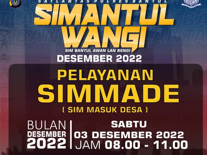 Info layanan SIM keliling pekan pertama bulan Desember 2022 di Kabupaten Bantul.