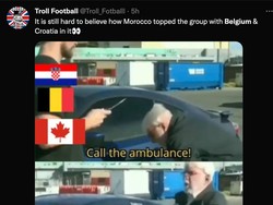 Maroko sukses bikin kejutan dengan memimpin Grup F, mengungguli Kroasia dan Belgia. Kaget gak? (Foto: Twitter @Troll_Football)