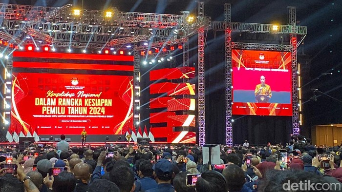 Presiden Jokowi di acara Konsolidasi Nasional KPU. (Karin Nur Secha/detikcom).