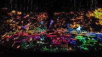 Karya terbaru yang dipamerkan Digital Light Canvas by teamLab juga mengeksplorasi biodiversitas dan hubungan timbal balik antar makhluk hidup di ekosistem, bersamaan juga dengan menyoroti terkait spesies yang terancam punah. (dok. teamLab)