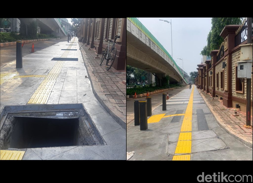Trotoar sekitar Mabes Polri di Jl Trunojoyo-Jl Adityawarman dan Jl Sultan Hasanuddin di Kebayoran Baru Jaksel sudah ditutup. Kondisi 2 Desember 2022. (Mulia Budi/detikcom)