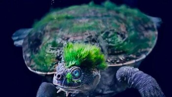 Penyu Mary River yang berambut hijau Mohawk yang sebenarnya ganggang. Ini adalah spesies Australia yang berpisah dari spesies hidup lainnya sekitar 40 juta tahun lalu. Foto: Boredpanda