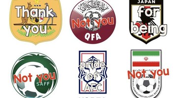 Meme logo asosiasi sepakbola 6 negara AFC. Arab Saudi, Qatar dan Iran tersingkir di babak grup. Foto: (Twitter)