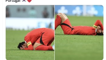 Momen Heung Min Son memangis setelah berhasil mengalahkan Portugal. Foto: Twitter