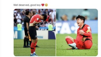 4 Tahun lalu Sun menangis karena gagal ke babak 16 besar. Kini sebaliknya, dia menangis karena berhasil membawa Korsel ke babak 16 besar. Foto: Twitter