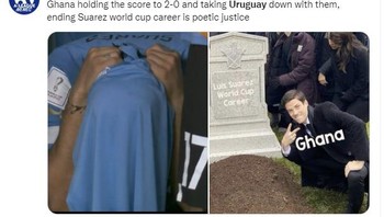 Meme impian Suarez gemilang di Piala Dunia terakhir harus terkubur. Foto: Twitter 