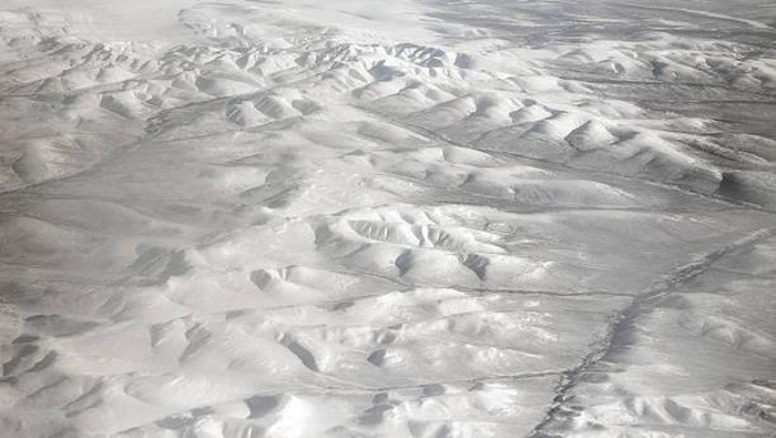 Aerial view of mountain ranges in eastern Siberia, Russia