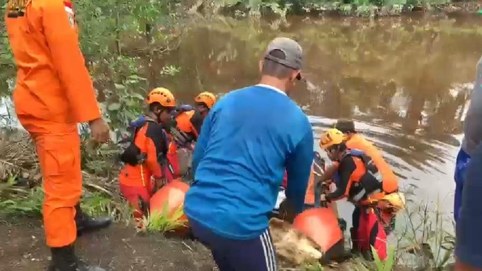 Basarnas Jambi saat evakuasi korban diterkam buaya di Sungai