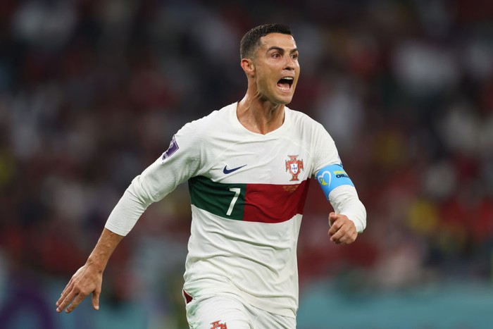 AL RAYYAN, QATAR - DECEMBER 02: Cristiano Ronaldo of Portugal during the FIFA World Cup Qatar 2022 Group H match between Korea Republic and Portugal at Education City Stadium on December 2, 2022 in Al Rayyan, Qatar. (Photo by Marc Atkins/Getty Images)