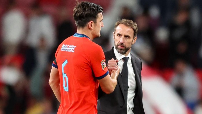 DOHA, QATAR - NOVEMBER 29: Harry Maguire of England during the FIFA World Cup Qatar 2022 Group B match between Wales and England at Ahmad Bin Ali Stadium on November 29, 2022 in Doha, Qatar. (Photo by Visionhaus/Getty Images)