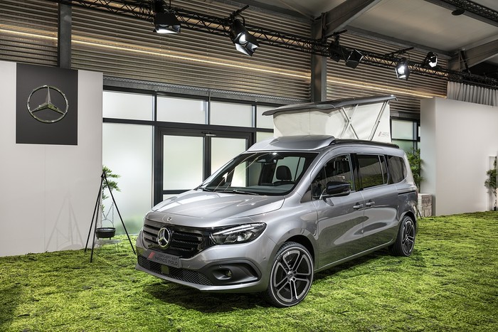 Der neue Mercedes-Benz EQT mit Marco Polo Modul Stromverbrauch kombiniert (WLTP): 18,99 kWh/100 km; CO2-Emissionen kombiniert: 0 g/km (ohne Marco Polo Modul) 

The new Mercedes-Benz EQT with Marco Polo Module electric energy consumption in kWh/100 km (combined): 18,99 kWh/100 km; CO2 emissions in g/km (combined): 0