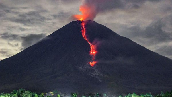 Sebelum meletus hari Minggu (4/12/2022) kemarin, Gunung Semeru juga erupsi besar pada tanggal yang sama yaitu 4 Desember 2021. (Agus Harianto/AFP/Getty Images)  