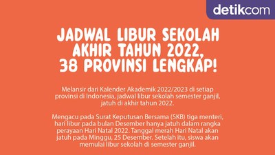 Jadwal Libur Anak Sekolah di Akhir Tahun 2022, 38 Provinsi Lengkap!