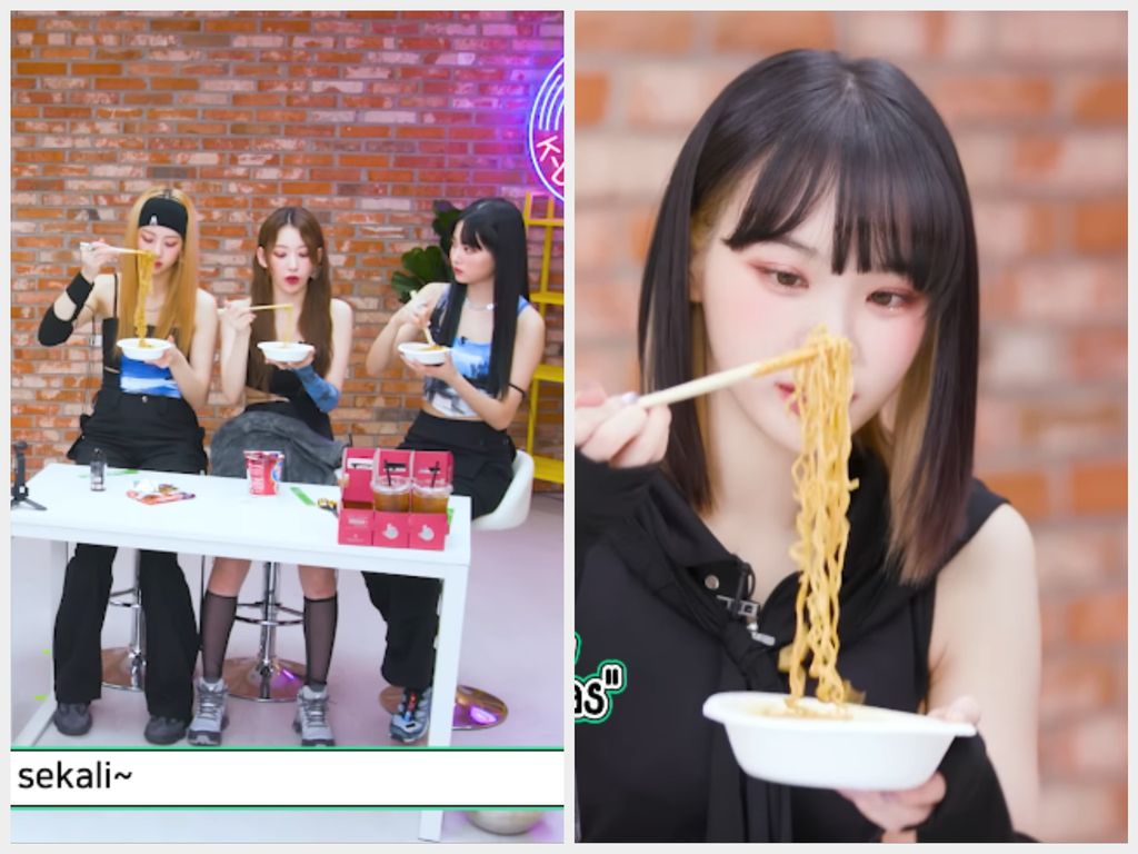 Le Sserafim cicip Indomie varian ayam geprek dan kebab rendang